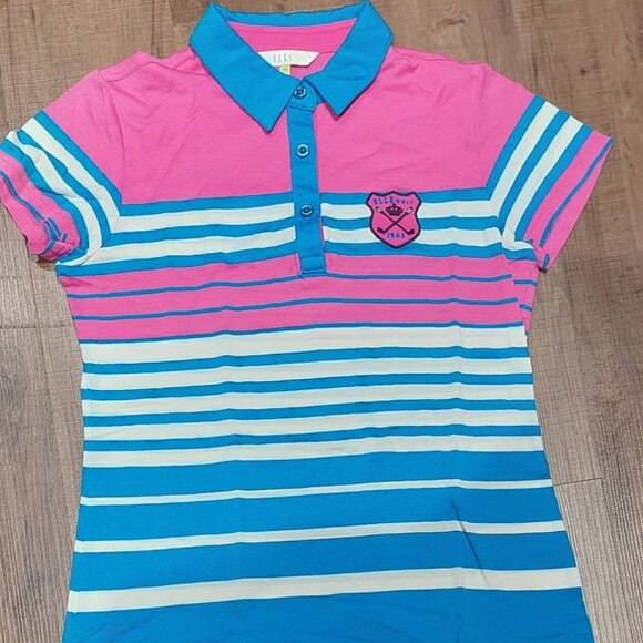 Tops - Pink And Blue Striped Polo Shirt